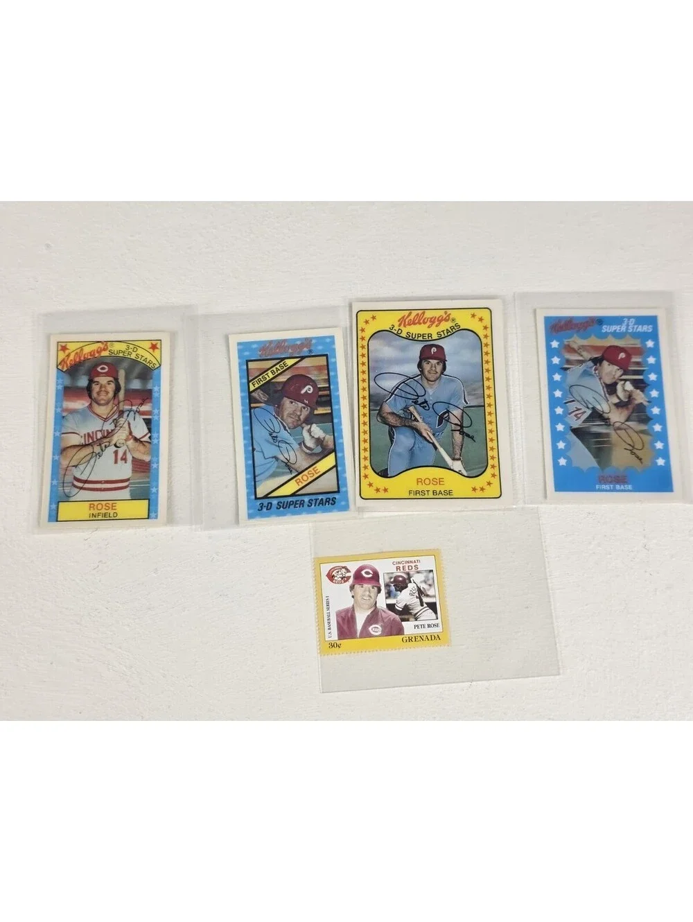 Pete Rose Reds Phillies Kellogg's Card Lot With Grenada Stamp